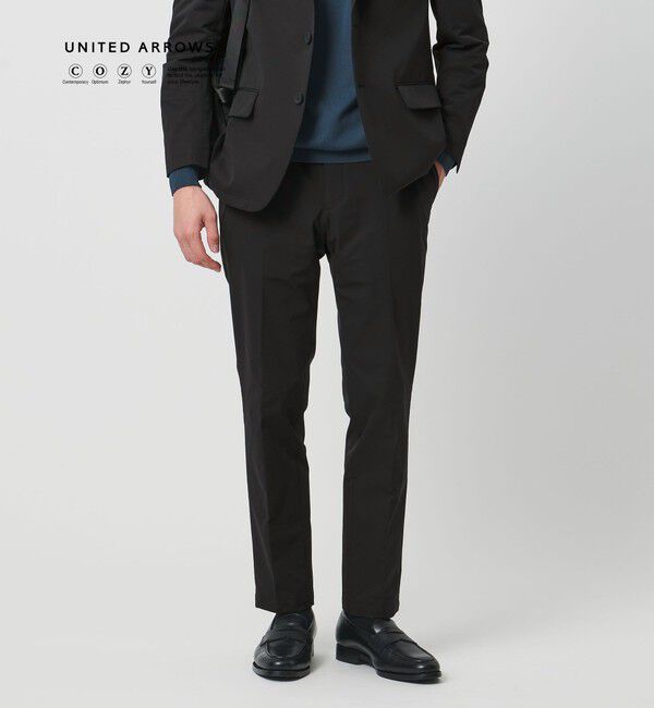 UNITED ARROWS「ダブルクロス ノープリーツ パンツ UA COZY ウォッシャブル ２WAYストレッチ はっ水」|スーツ|BLACK