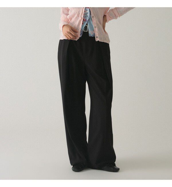 Ray BEAMS 「ベルテッド ワイド パンツ」|チノ|BLACK