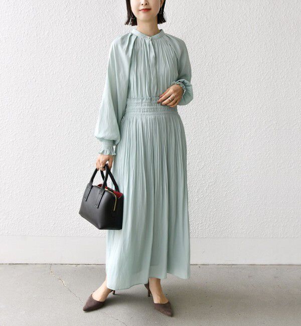 SHIPS for women「ウエスト シャーリング プリーツ ワンピース 24SS ◇」|ワンピース|ライトグリーン