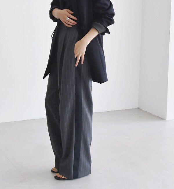 quaranciel「quaranciel:〈洗濯機可能〉サイドライン ストライプ ワイド パンツ」|スラックス|