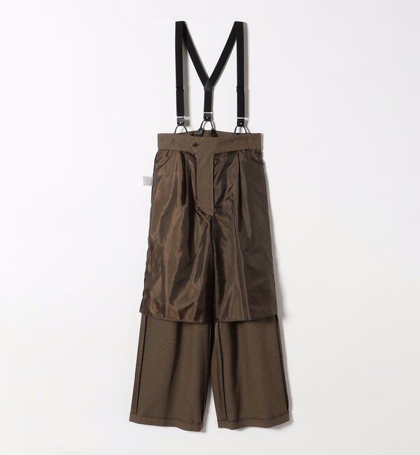 quaranciel「quaranciel:〈洗濯機可能〉チェック サスペンダー付 タック ワイド パンツ」|スラックス|