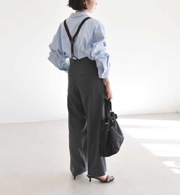 quaranciel「quaranciel:〈洗濯機可能〉チェック サスペンダー付 タック ワイド パンツ」|スラックス|