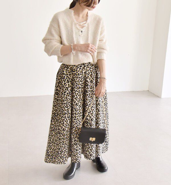 quaranciel「quaranciel:〈手洗い可能〉フェザーヤーン レースアップ ラメ スキッパー ニット」|ニット・セーター|