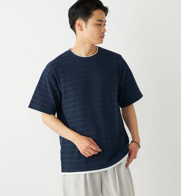 SHIPS Colors 「SHIPS Colors:フェイクレイヤード ボーダー Tシャツ」|Tシャツ・カットソー|ネイビー