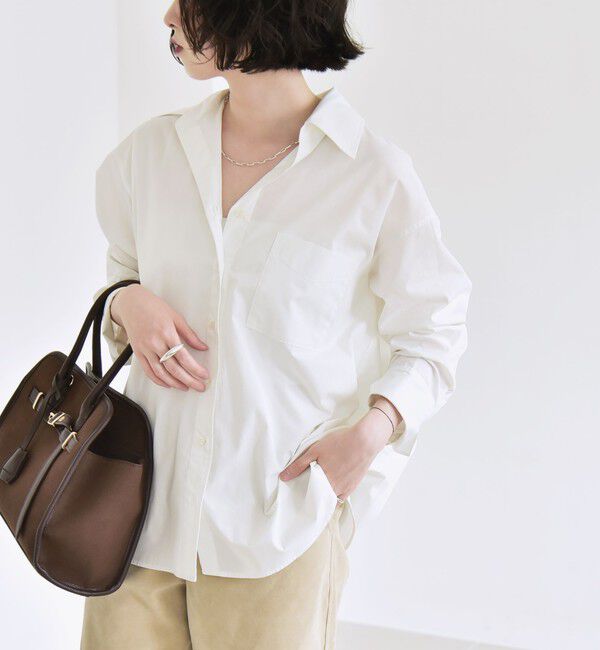 quaranciel「quaranciel:〈洗濯機可能〉REPREVE オープン カラー シャツ」|シャツ・ブラウス|ホワイト