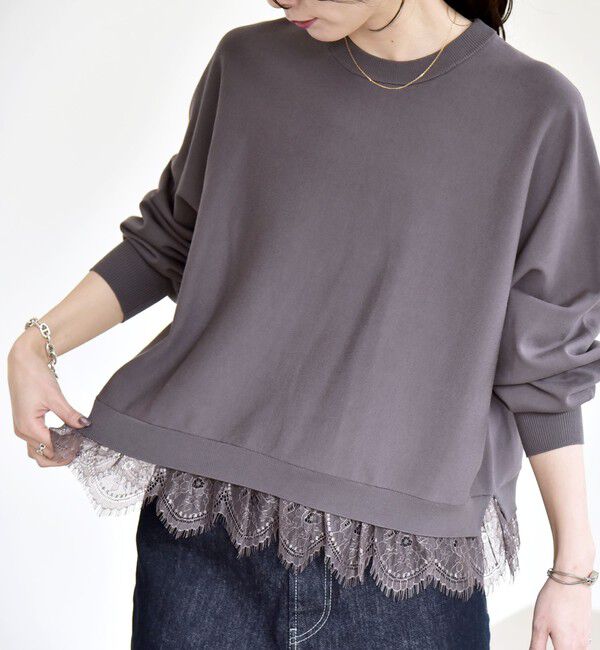 quaranciel「quaranciel:〈手洗い可能〉レースヘム ドルマン ニット プルオーバー」|ニット・セーター|