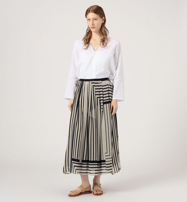 GALERIE VIE「ストライプシルクストレッチ イージータックスカート」|フレア|
