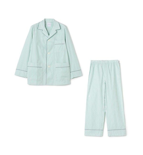 TOMORROWLAND HOME「コットンブロードストライプ パジャマ（ウィメンズ）」|ルームウェア|56 グリーン系