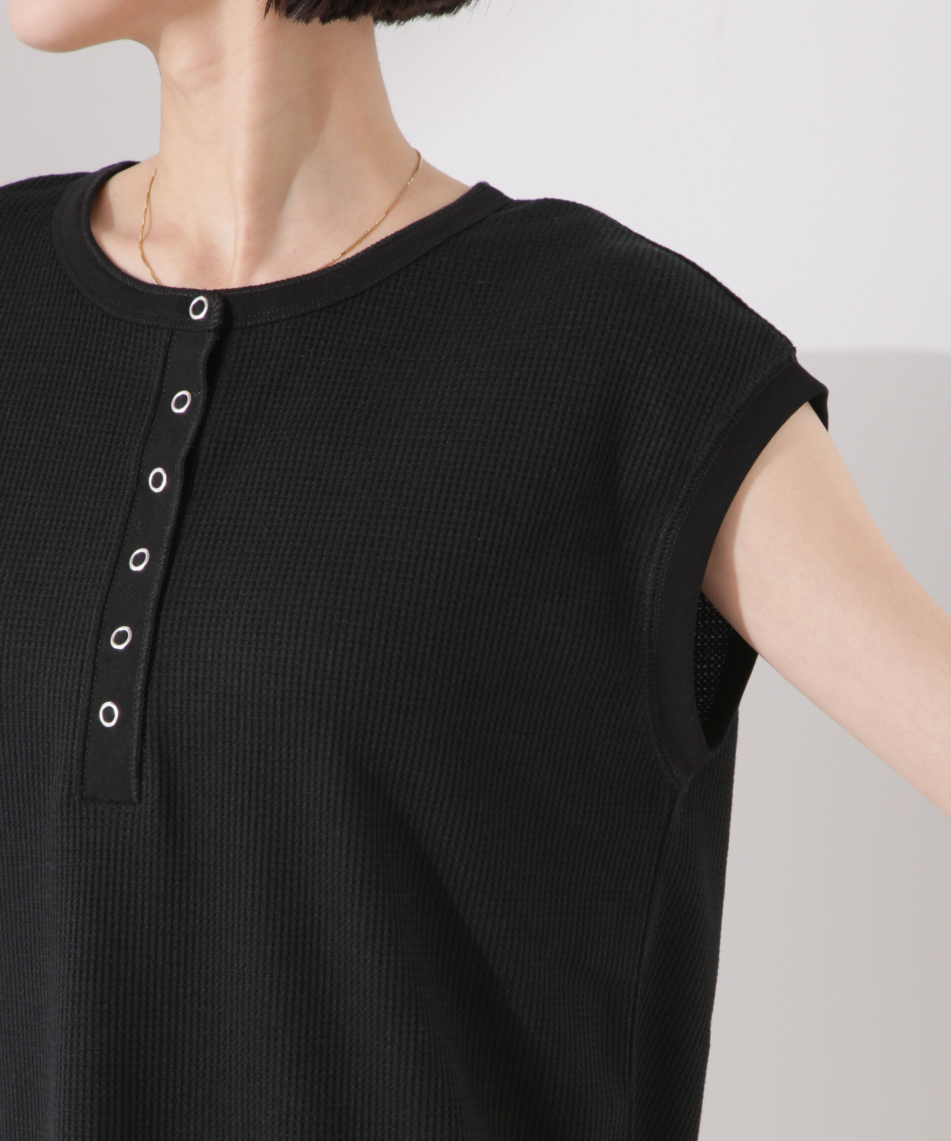 nano･universe「ワッフルヘンリーノースリーブトップス」|Tシャツ・カットソー|