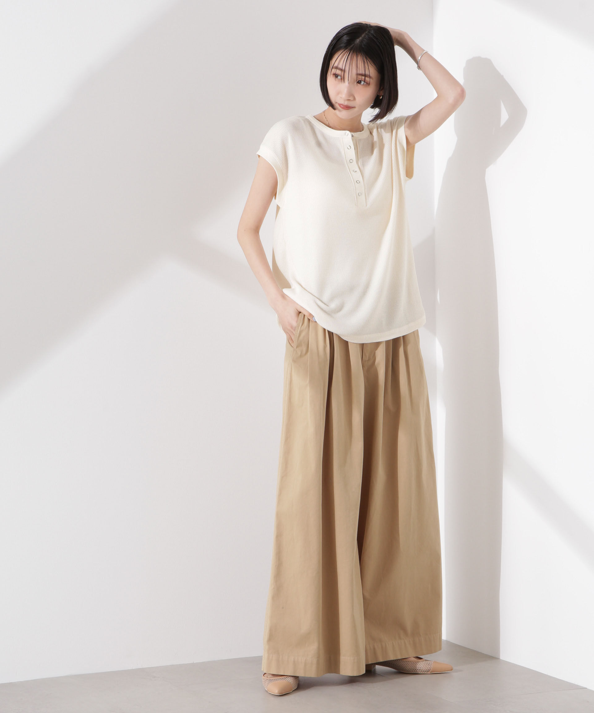 nano･universe「ワッフルヘンリーノースリーブトップス」|Tシャツ・カットソー|