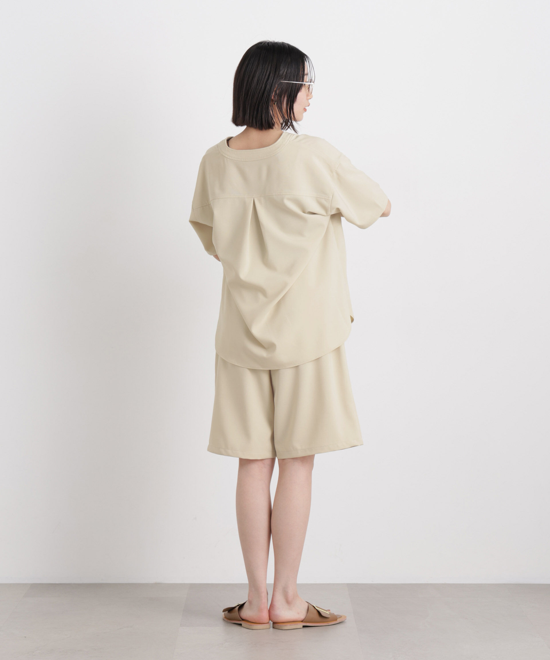 nano･universe「メランジストレッチポケットVネックブラウス(セットアップ可)」|シャツ・ブラウス|