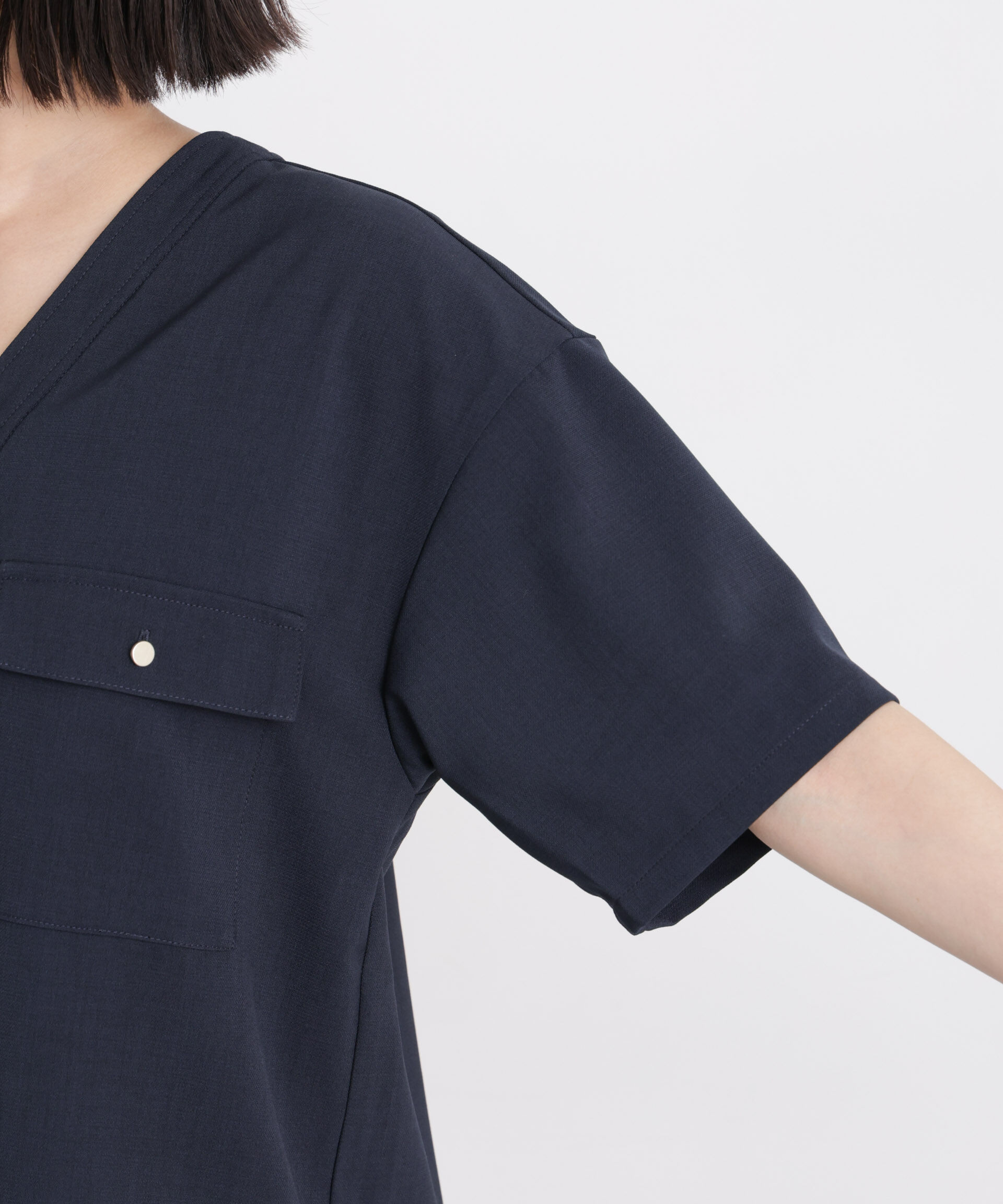 nano･universe「メランジストレッチポケットVネックブラウス(セットアップ可)」|シャツ・ブラウス|