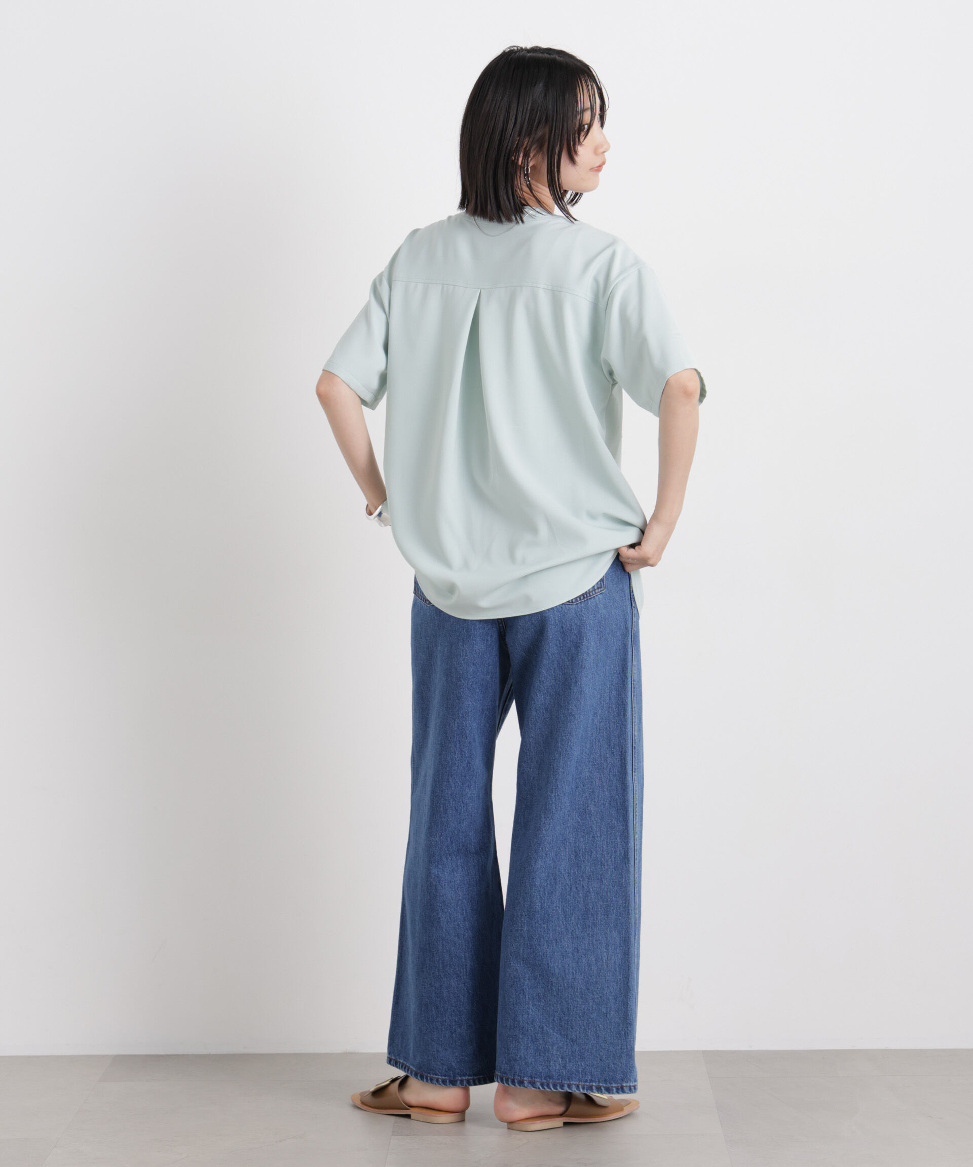 nano･universe「メランジストレッチポケットVネックブラウス(セットアップ可)」|シャツ・ブラウス|