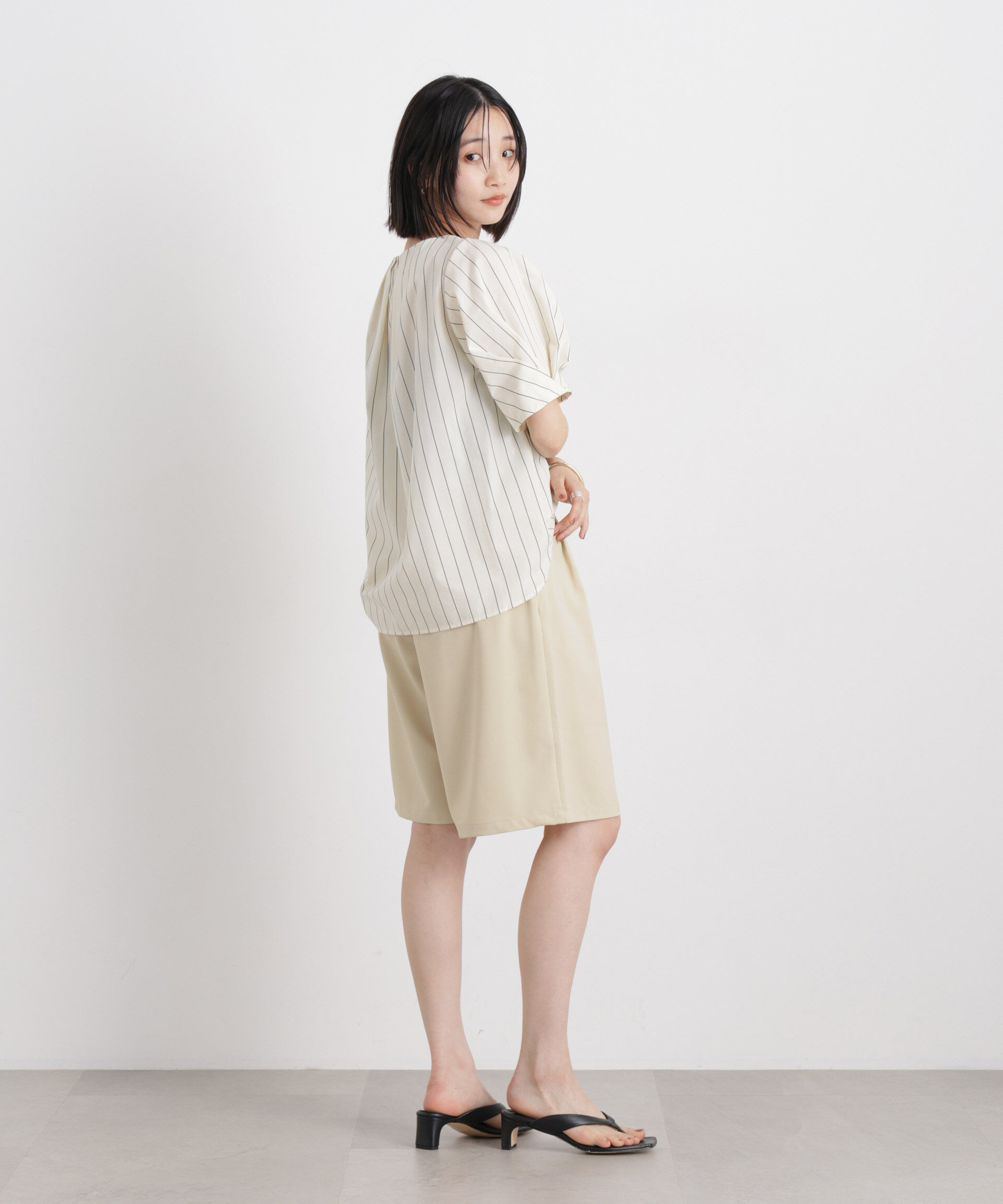 nano･universe「メランジストレッチベルト付ハーフパンツ(セットアップ可)」|チノ|