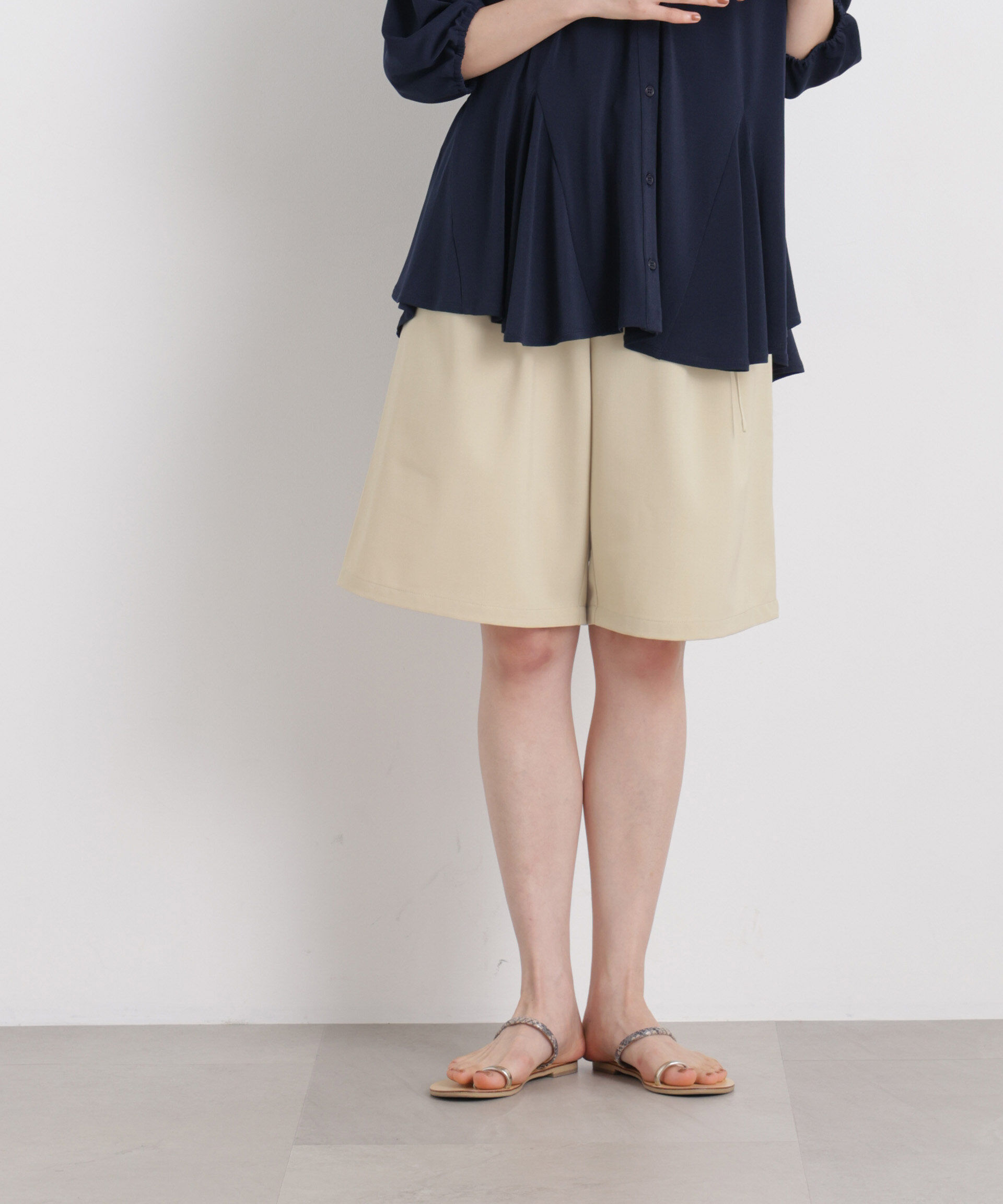 nano･universe「メランジストレッチベルト付ハーフパンツ(セットアップ可)」|チノ|