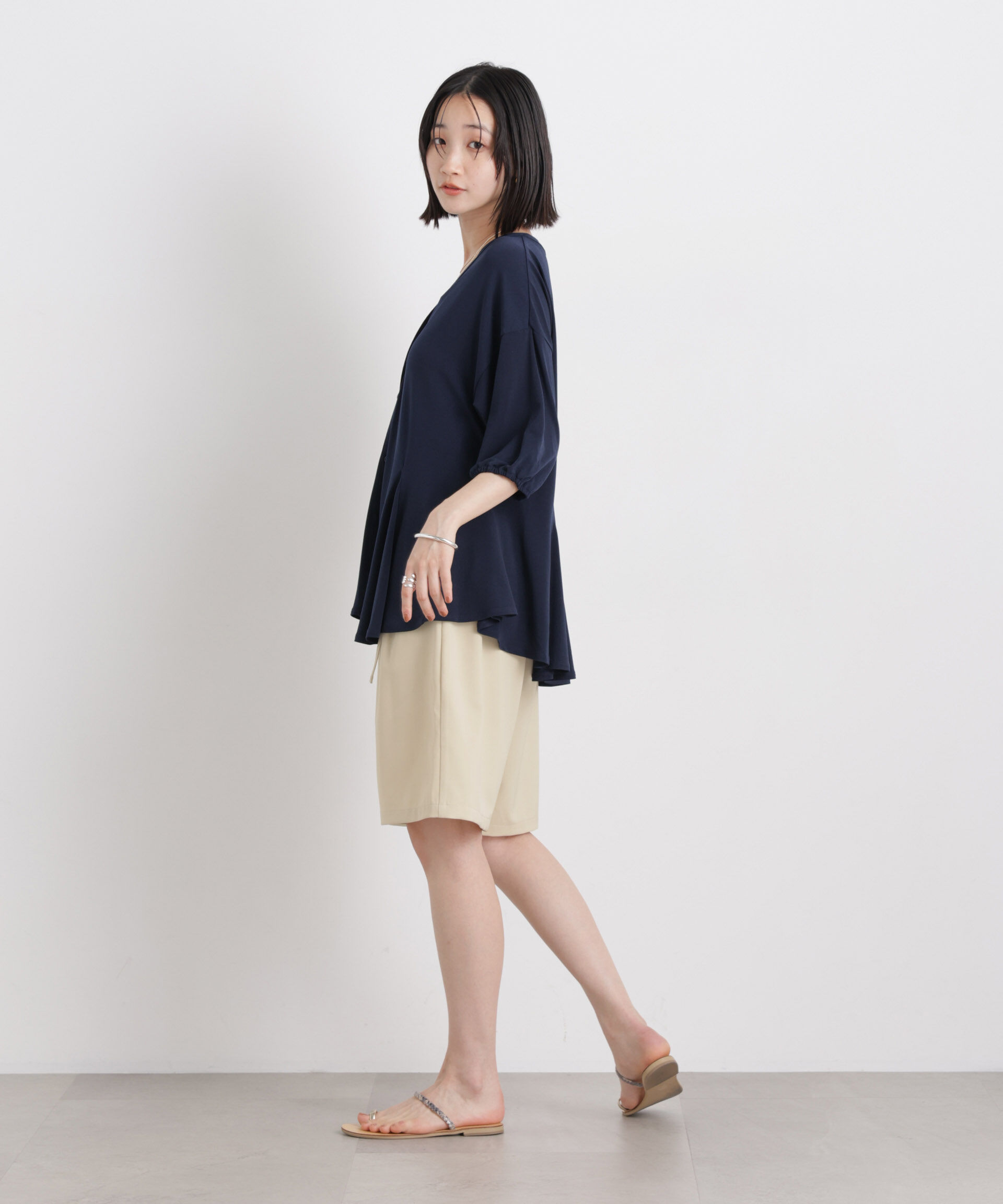 nano･universe「メランジストレッチベルト付ハーフパンツ(セットアップ可)」|チノ|