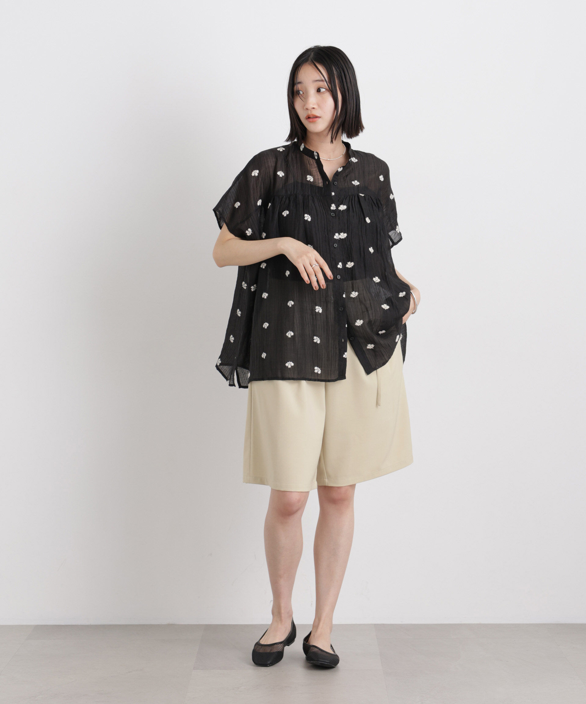 nano･universe「メランジストレッチベルト付ハーフパンツ(セットアップ可)」|チノ|