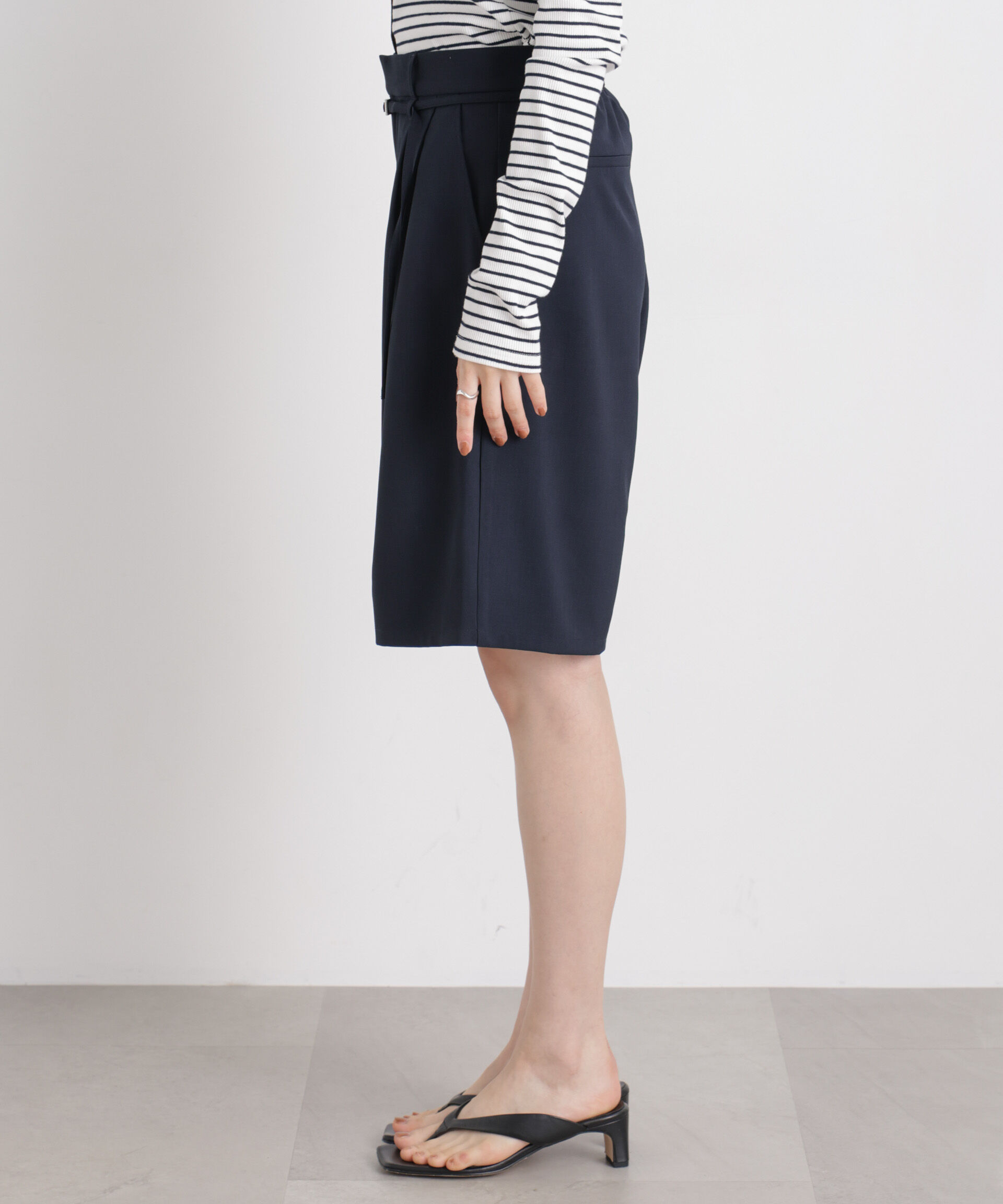 nano･universe「メランジストレッチベルト付ハーフパンツ(セットアップ可)」|チノ|