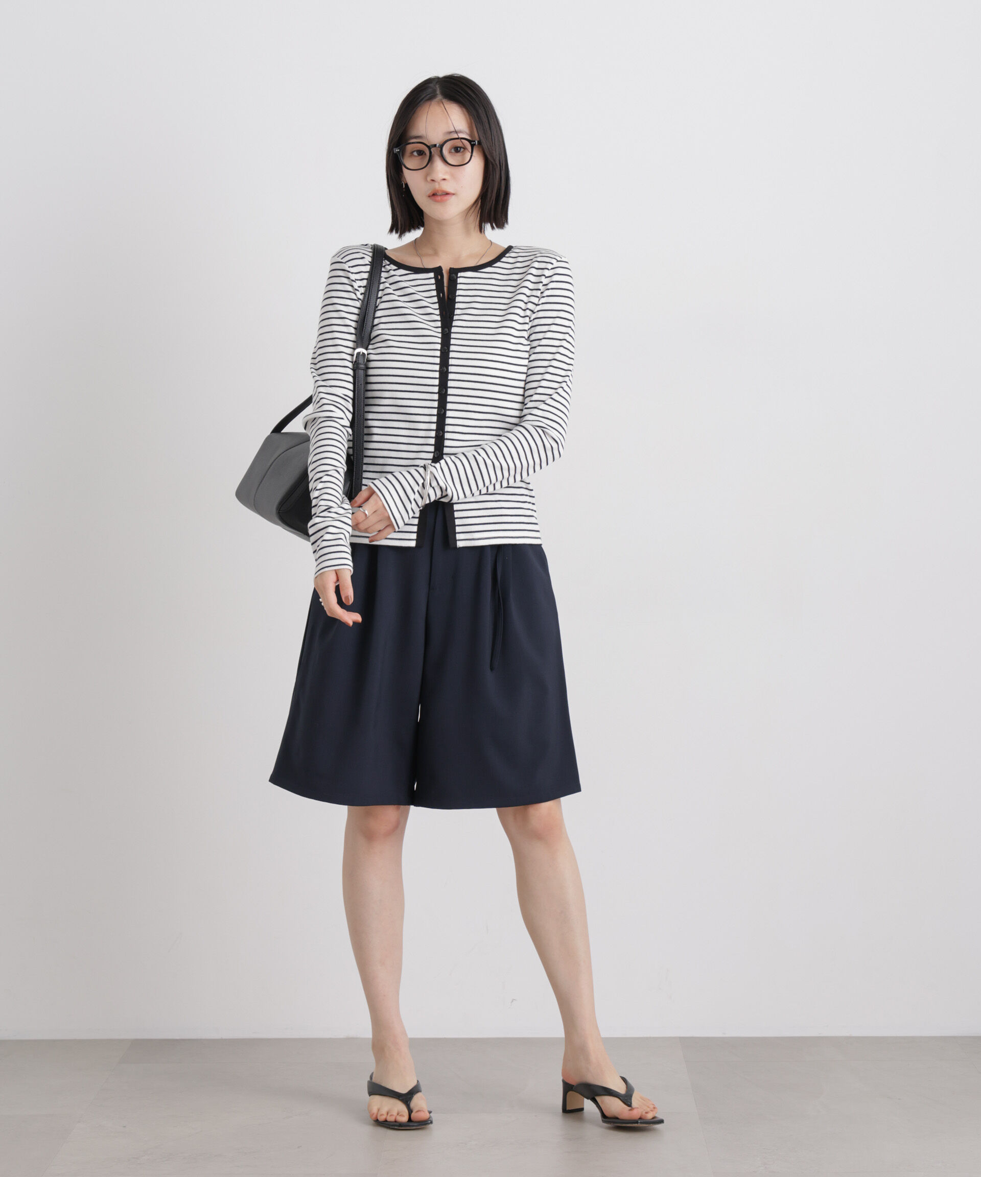 nano･universe「メランジストレッチベルト付ハーフパンツ(セットアップ可)」|チノ|