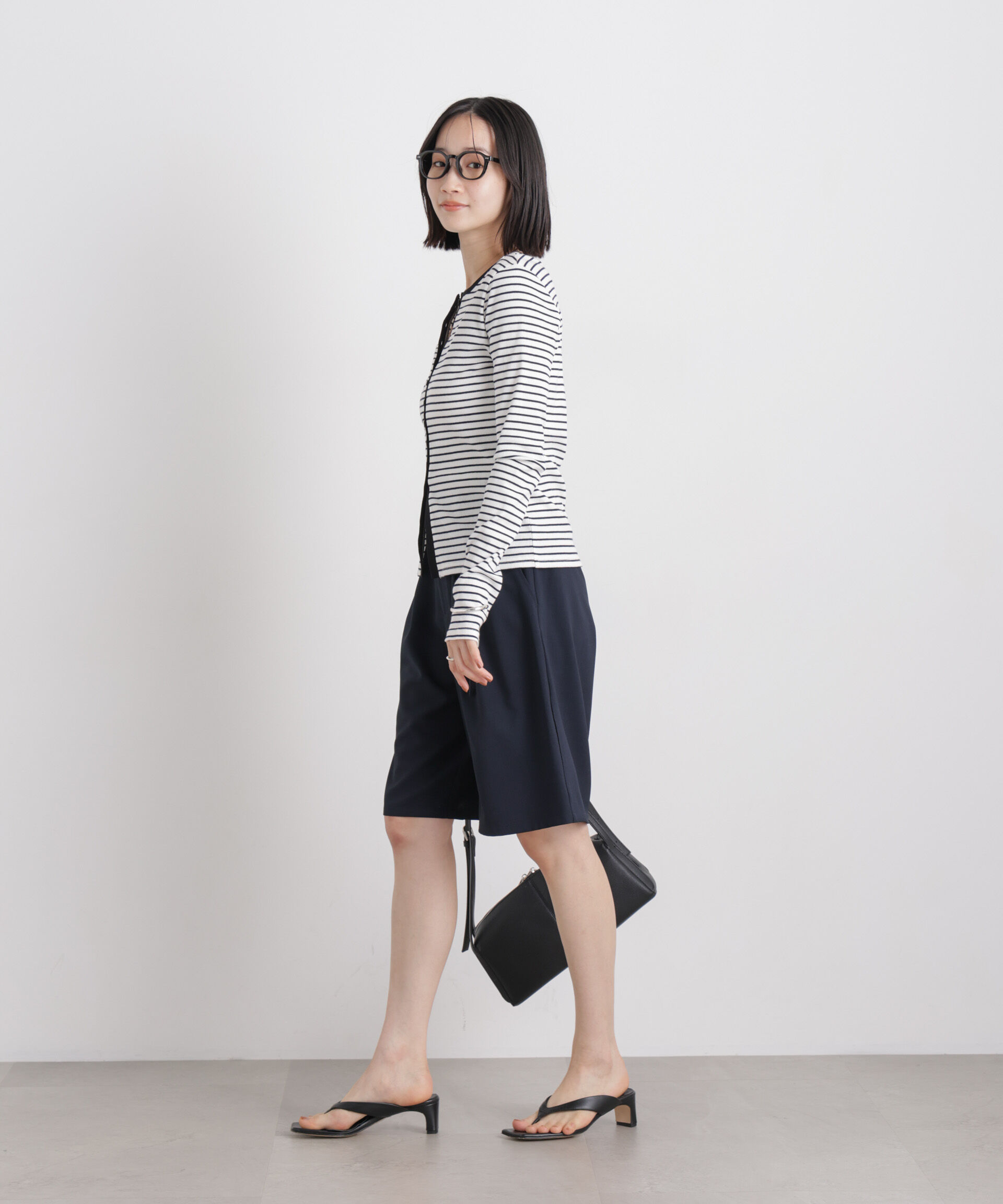 nano･universe「メランジストレッチベルト付ハーフパンツ(セットアップ可)」|チノ|