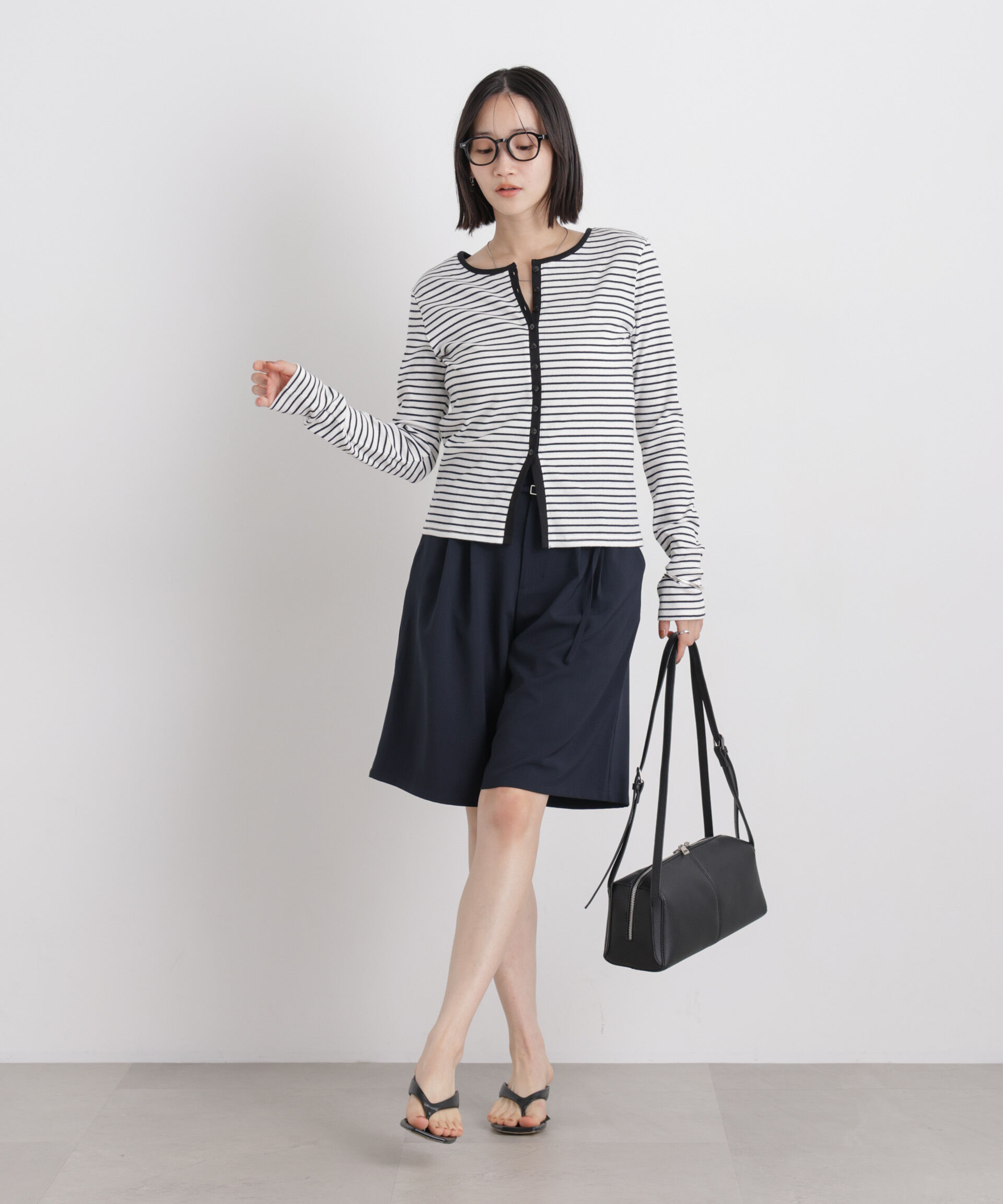 nano･universe「メランジストレッチベルト付ハーフパンツ(セットアップ可)」|チノ|