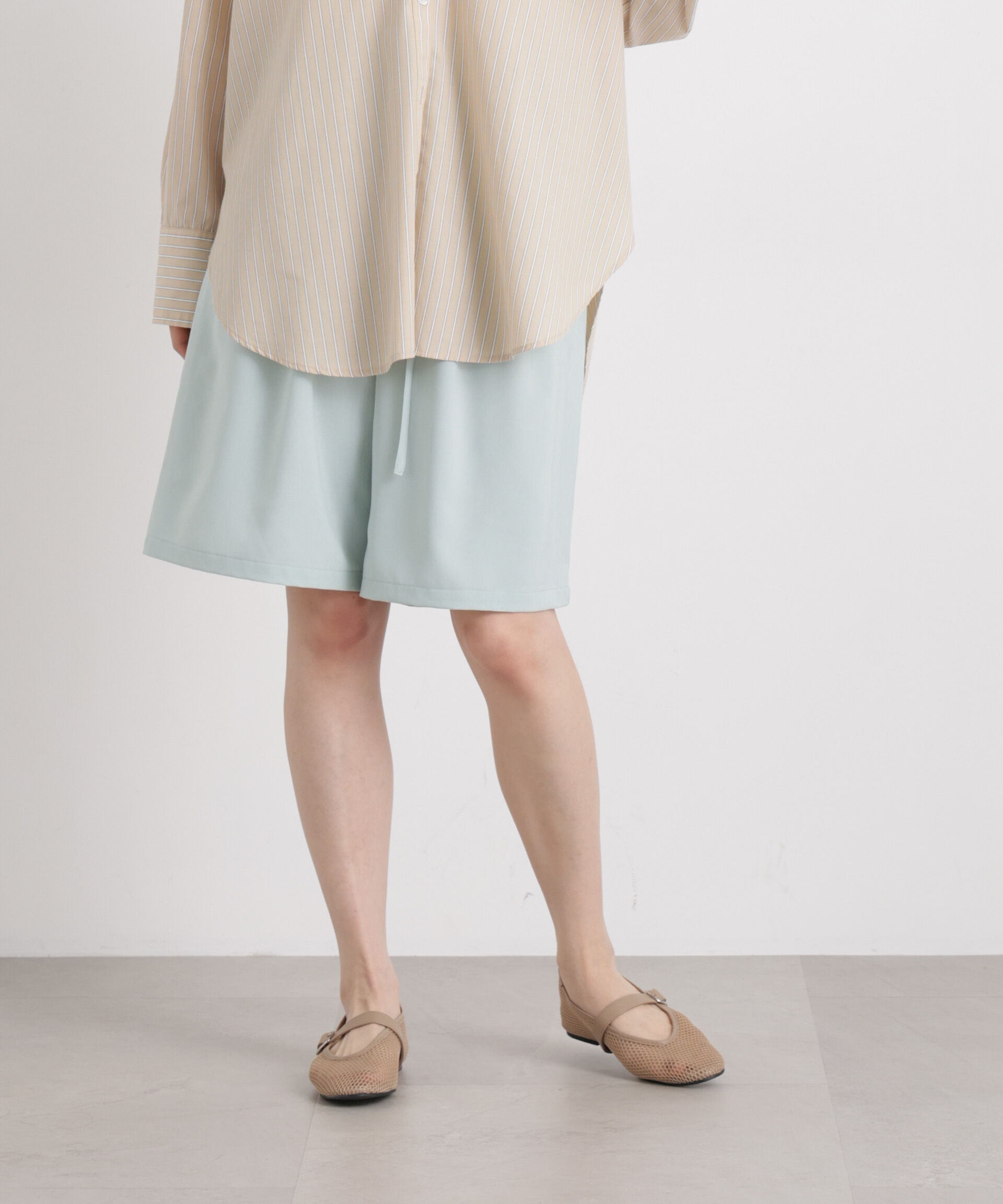 nano･universe「メランジストレッチベルト付ハーフパンツ(セットアップ可)」|チノ|