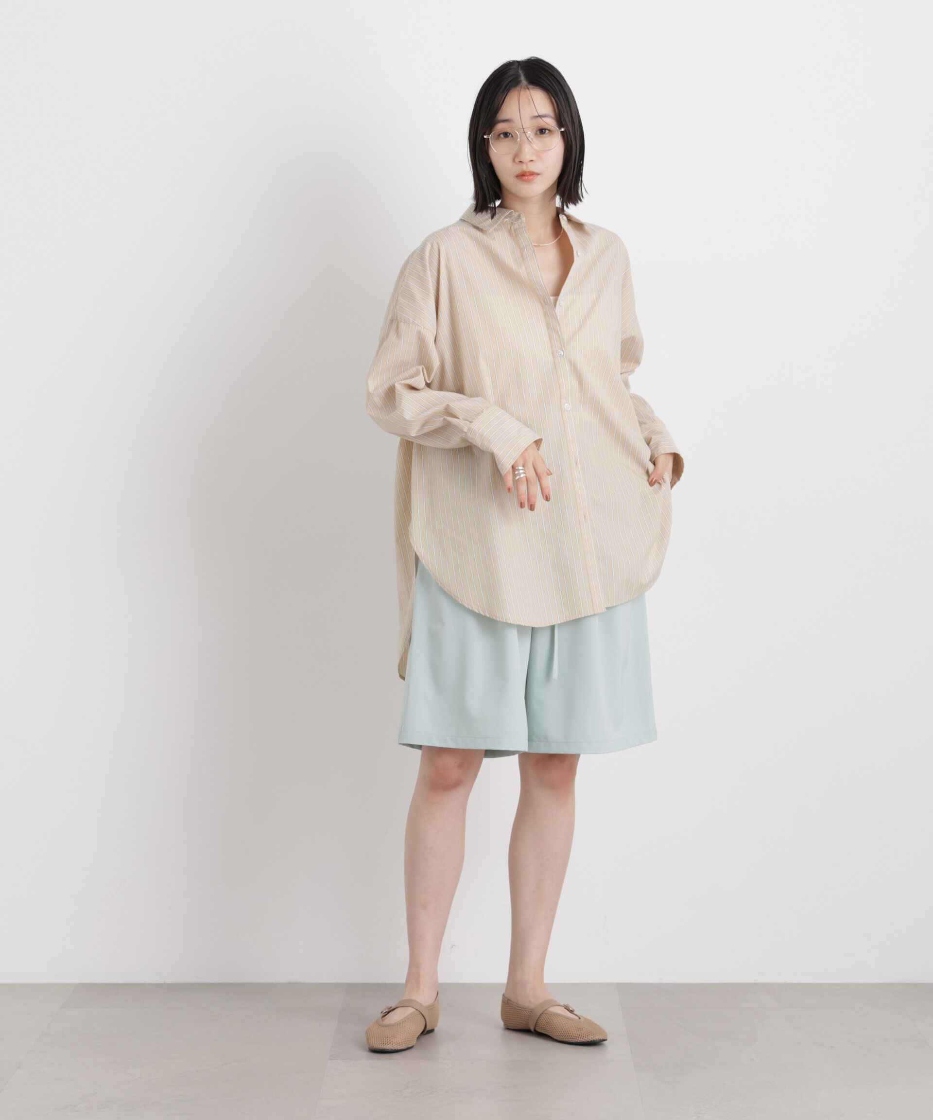 nano･universe「メランジストレッチベルト付ハーフパンツ(セットアップ可)」|チノ|