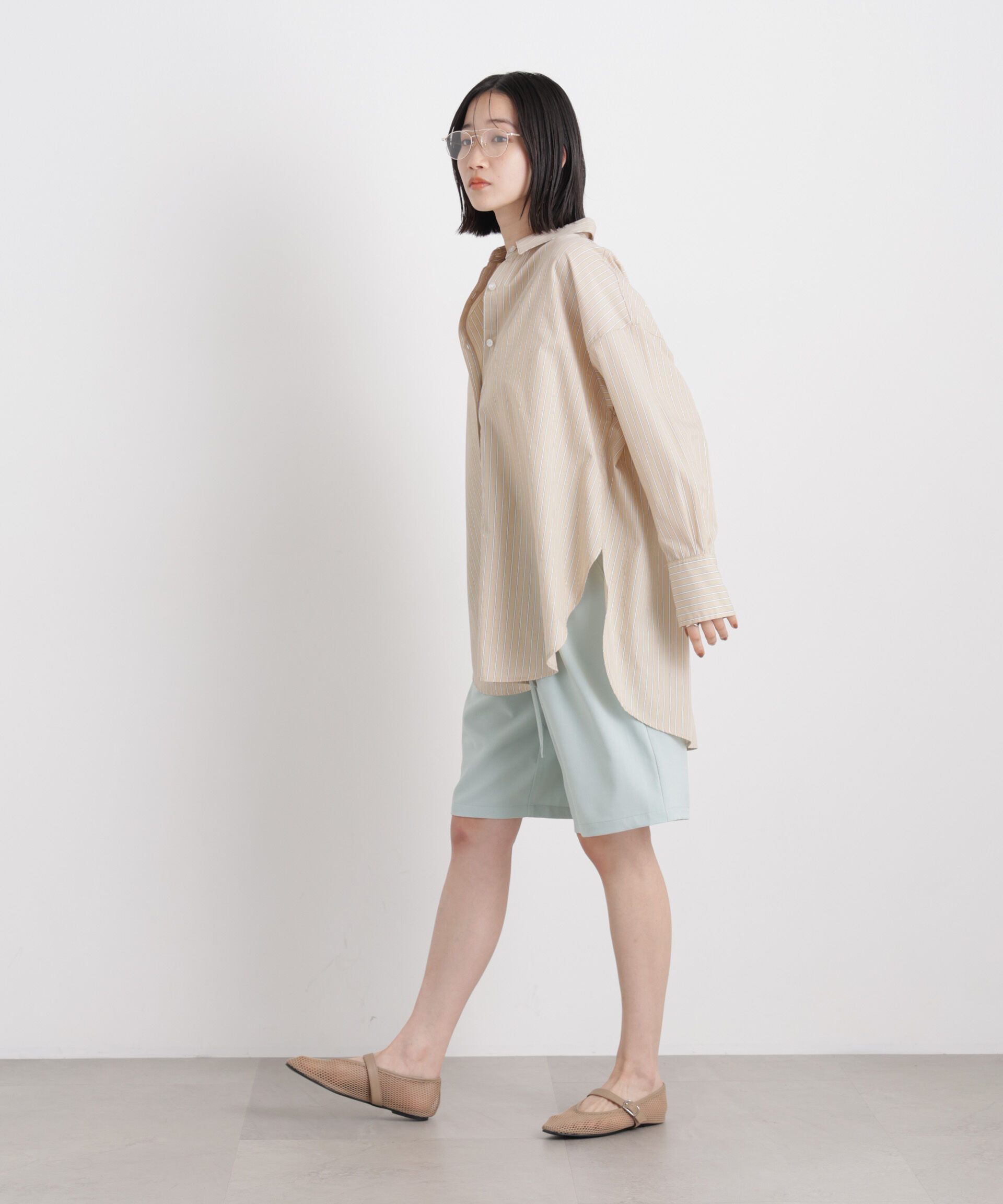 nano･universe「メランジストレッチベルト付ハーフパンツ(セットアップ可)」|チノ|