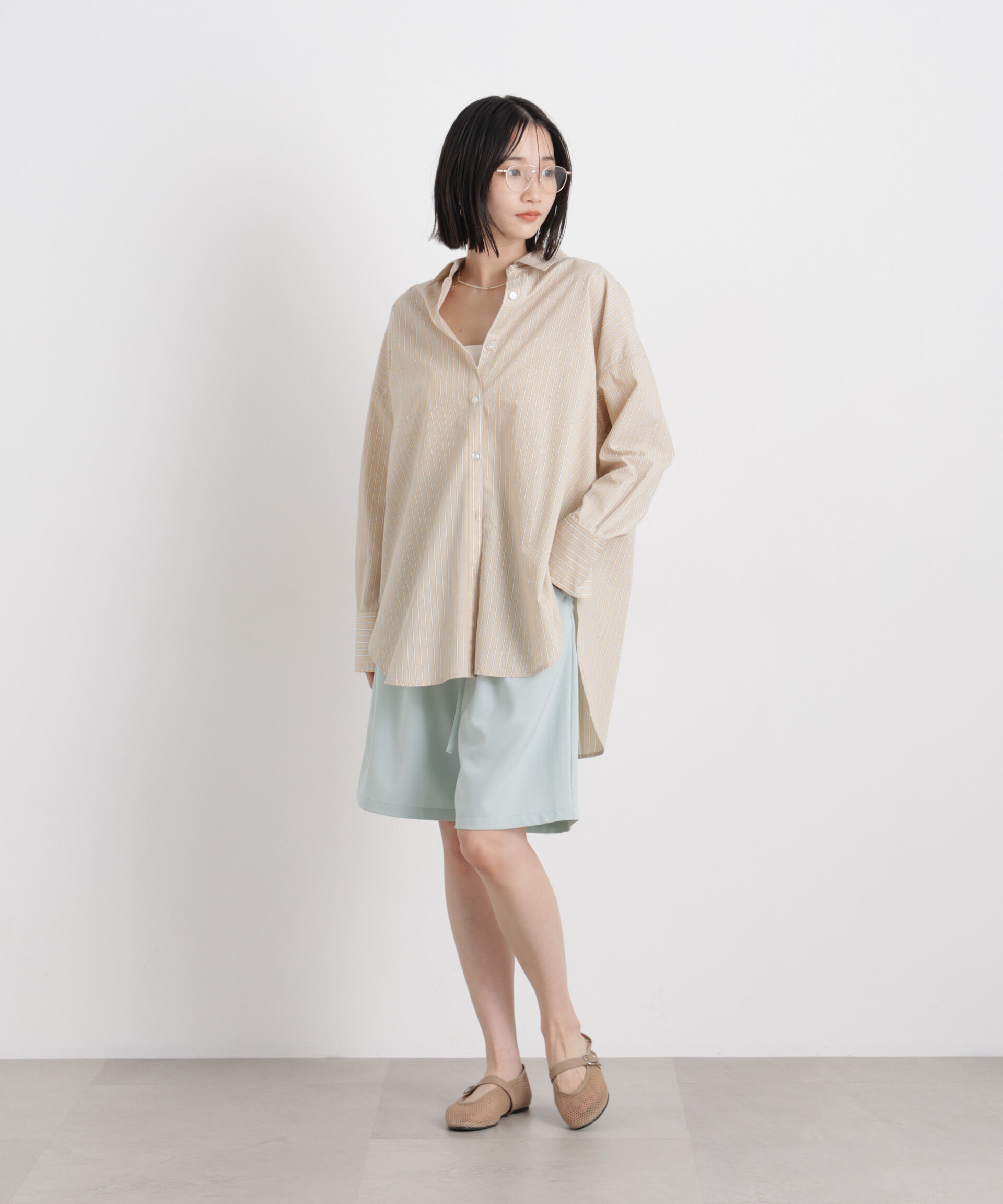 nano･universe「メランジストレッチベルト付ハーフパンツ(セットアップ可)」|チノ|