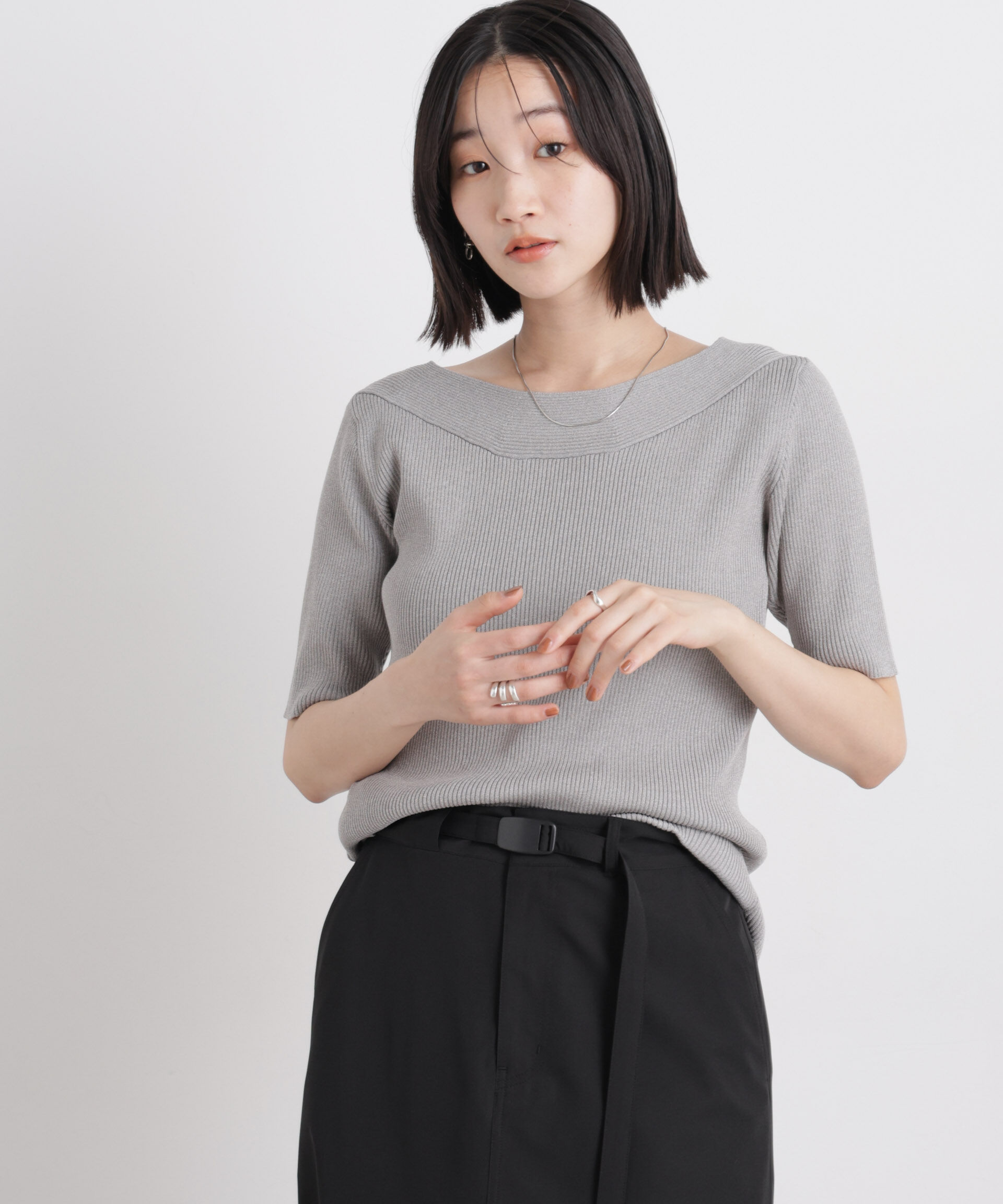 nano･universe「前後2wayボート&アシメネックリブニットトップス」|ニット・セーター|L.グレー1