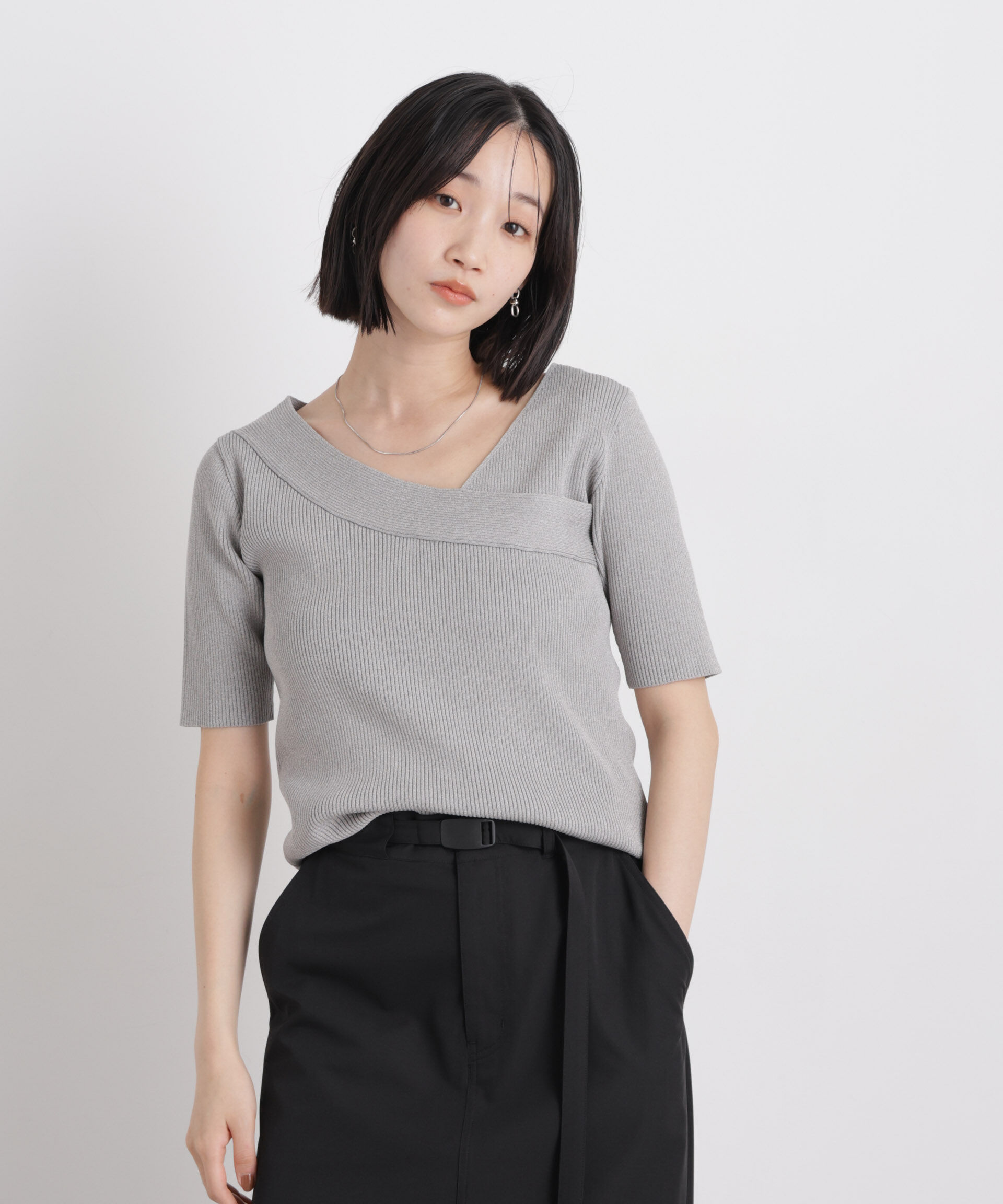 nano･universe「前後2wayボート&アシメネックリブニットトップス」|ニット・セーター|