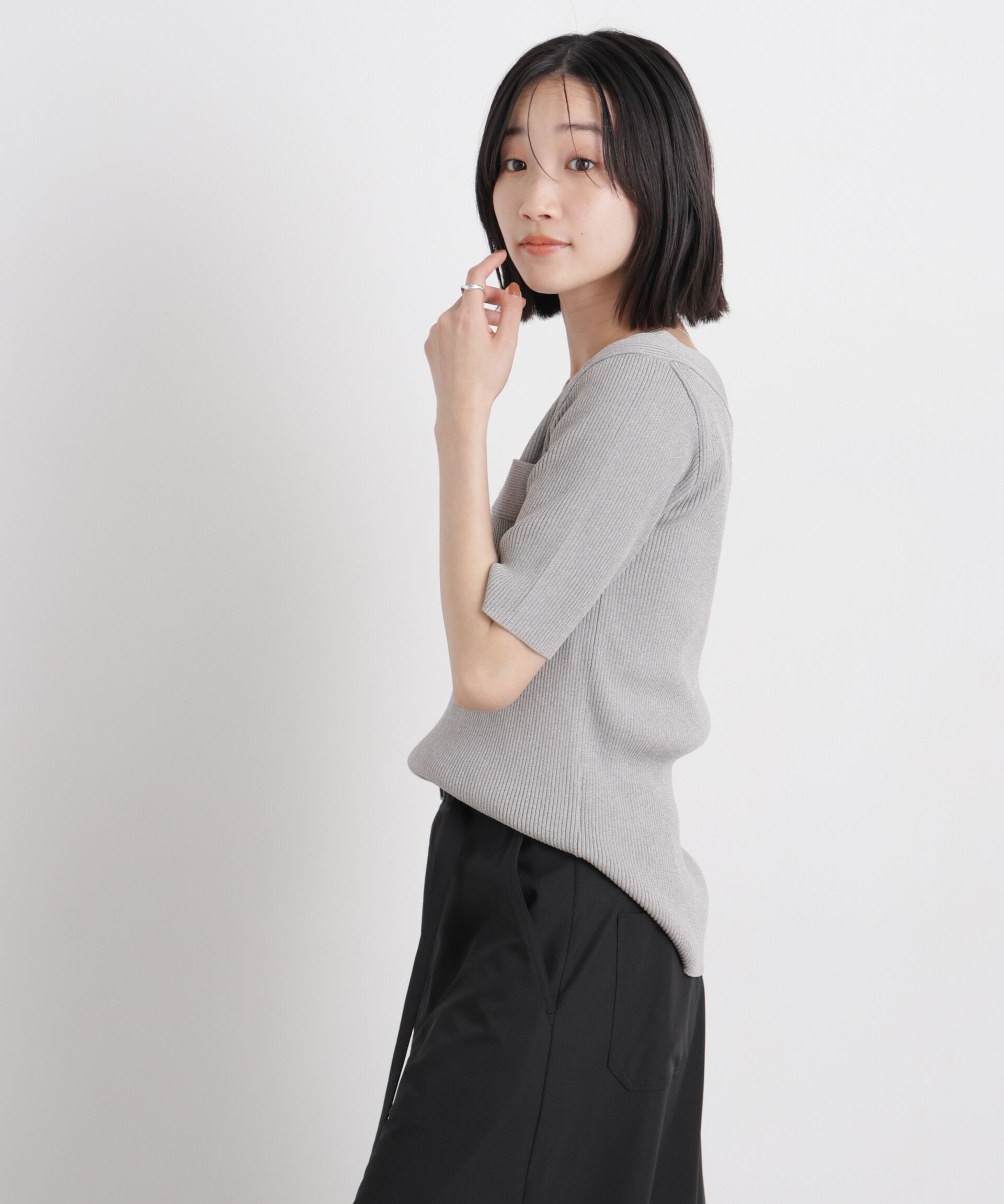 nano･universe「前後2wayボート&アシメネックリブニットトップス」|ニット・セーター|