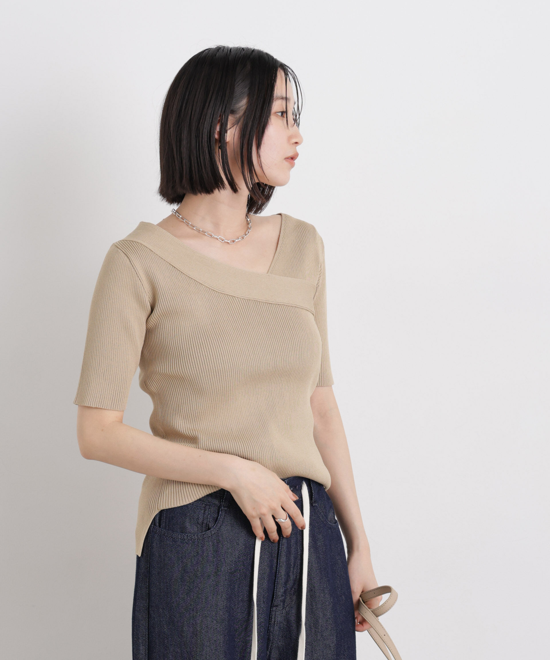 nano･universe「前後2wayボート&アシメネックリブニットトップス」|ニット・セーター|ベージュ