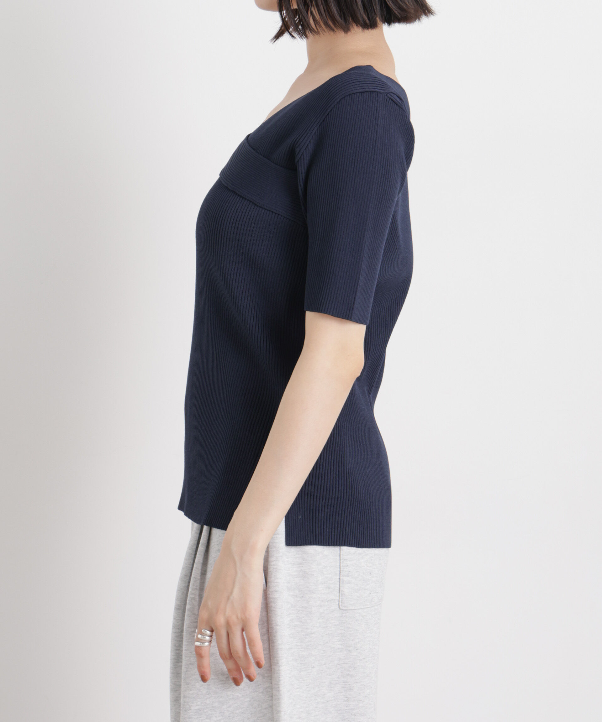 nano･universe「前後2wayボート&アシメネックリブニットトップス」|ニット・セーター|