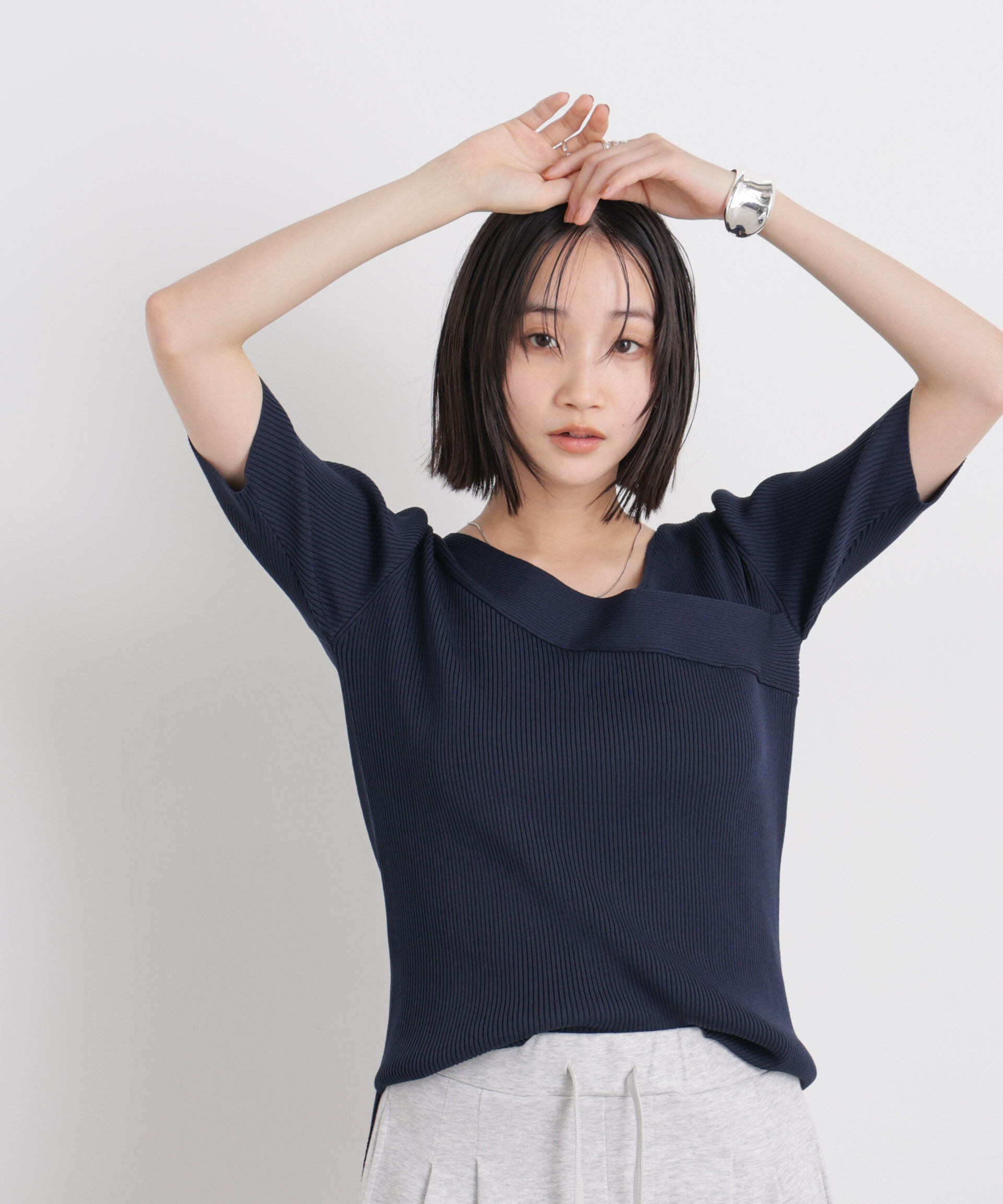 nano･universe「前後2wayボート&アシメネックリブニットトップス」|ニット・セーター|