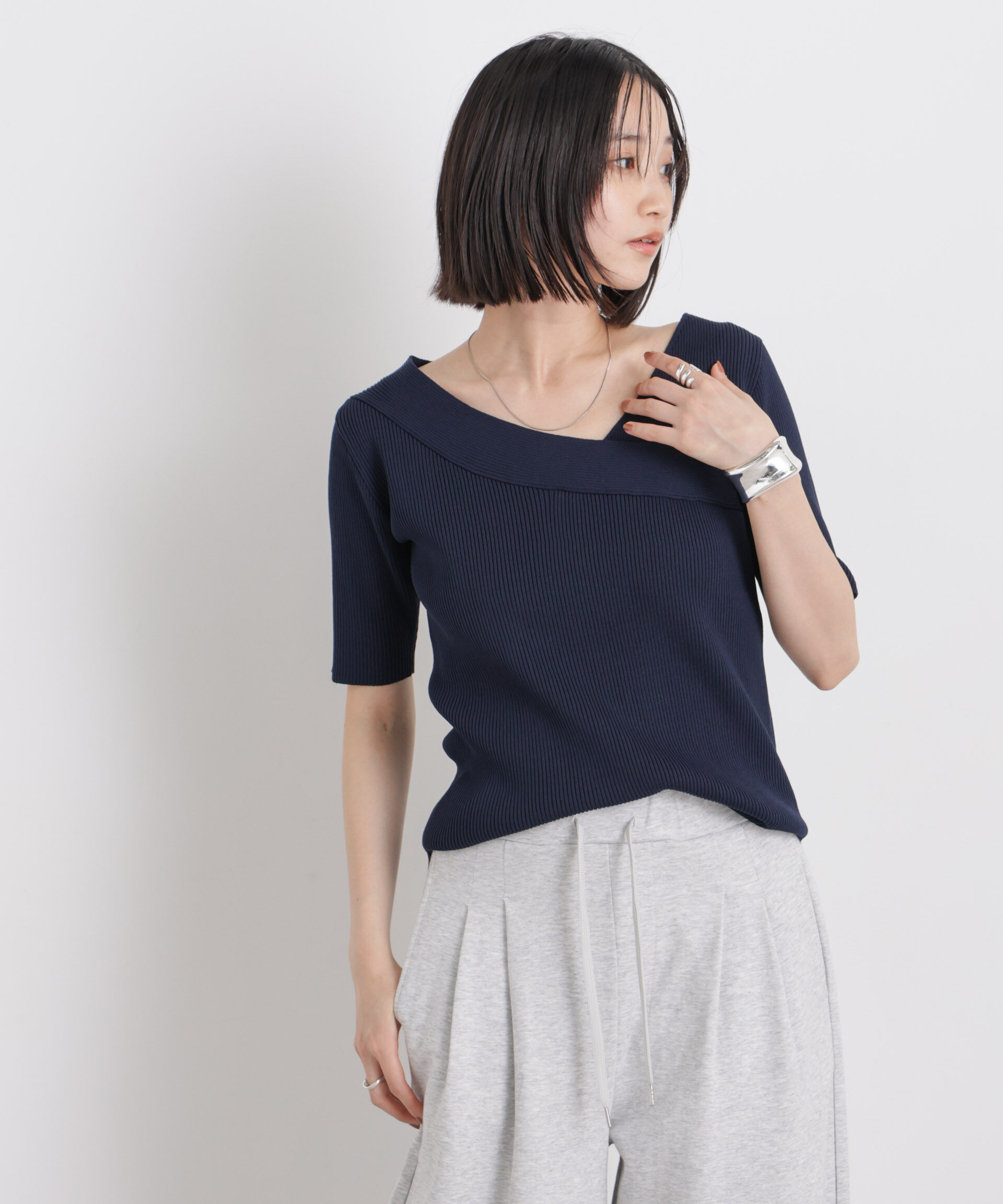 nano･universe「前後2wayボート&アシメネックリブニットトップス」|ニット・セーター|