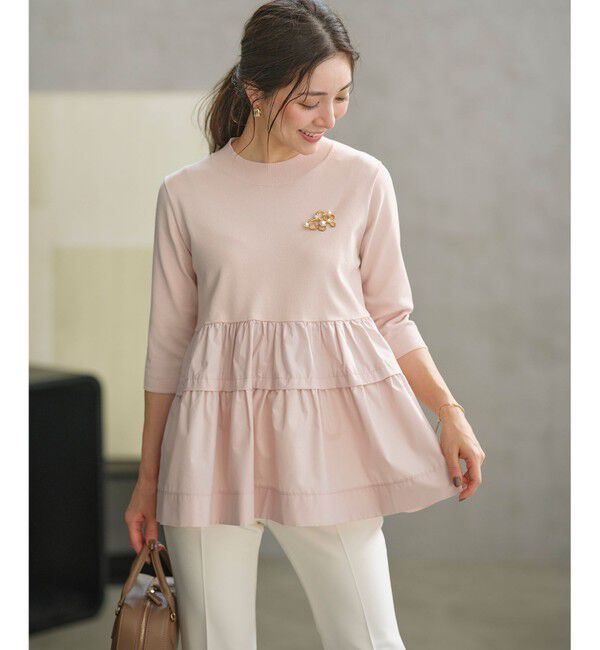 組曲「【UVケア・接触冷感・六分袖】ブラウスコンビ ティアードニット」|ニット・セーター|ﾋﾟﾝｸﾍﾞ