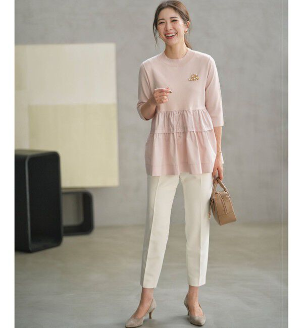 組曲「【UVケア・接触冷感・六分袖】ブラウスコンビ ティアードニット」|ニット・セーター|