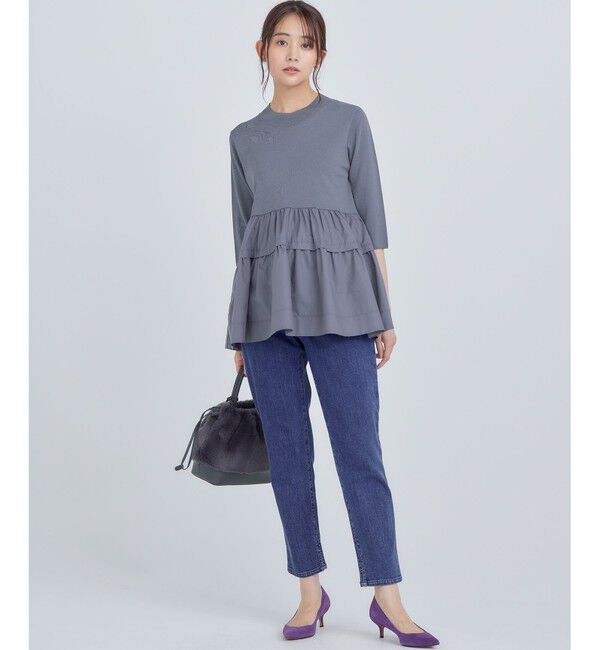 組曲「【UVケア・接触冷感・六分袖】ブラウスコンビ ティアードニット」|ニット・セーター|