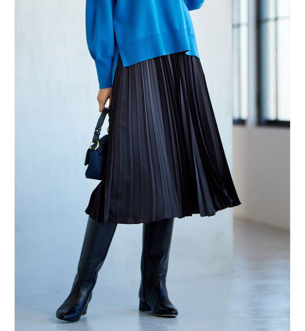 自由区「【WEB限定・洗える】ロイヤルサテンプリーツ スカート」|スカート|ネイビー