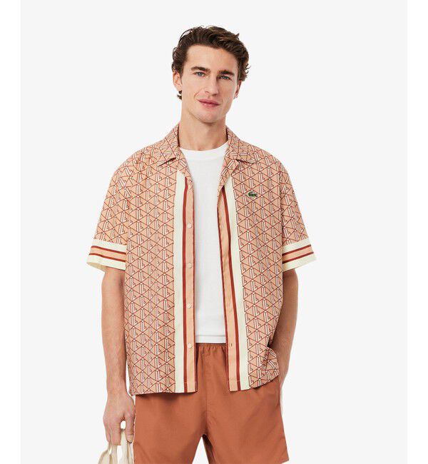 LACOSTE「モノグラムオープンカラーシャツ」|シャツ・ブラウス|ピンク