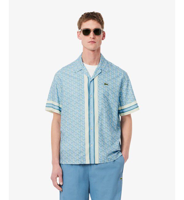 LACOSTE「モノグラムオープンカラーシャツ」|シャツ・ブラウス|ライトブルー