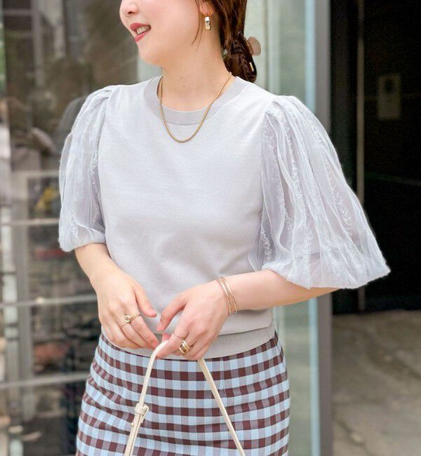 NOLLEY'S sophi「《手洗い可能》袖チュールプルオーバーニット」|ニット・セーター|