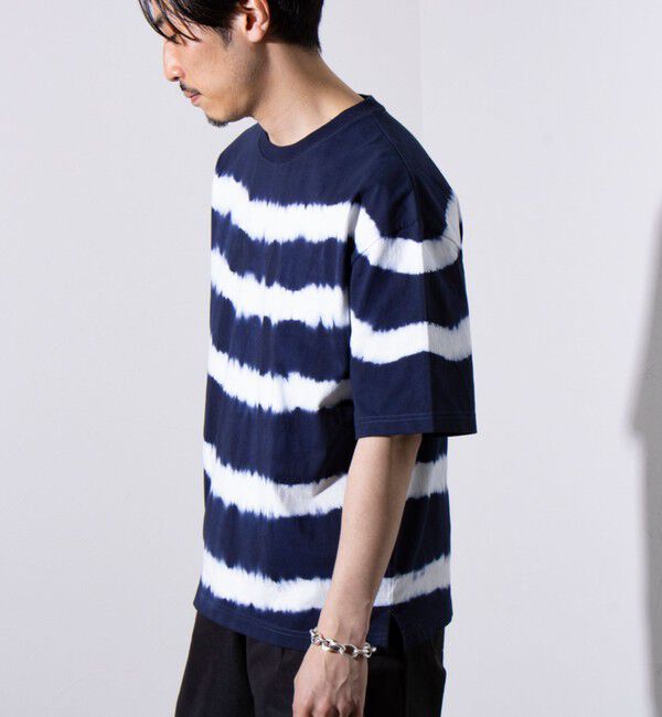 GLOSTER「【GLOSTER/グロスター】16/-綿天竺 タイダイ染め ボーダークルーネックTシャツ」|Tシャツ・カットソー|