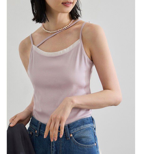 ROPE「【WEB・一部店舗限定】【接触冷感/UVカット】前後2WAY チュールコンビアシメキャミソール」|キャミソール|ピンク(63)