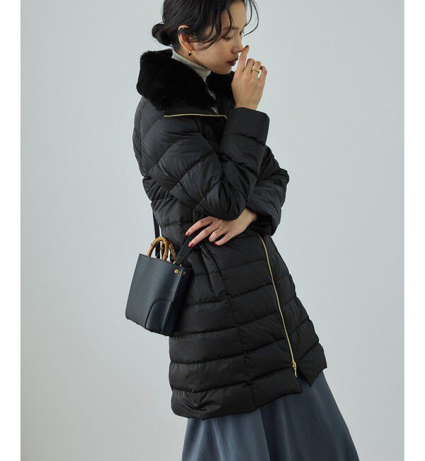 ROPE「サテンロング丈ダウンコート/イージーケア」|ダウン|ブラック(01)