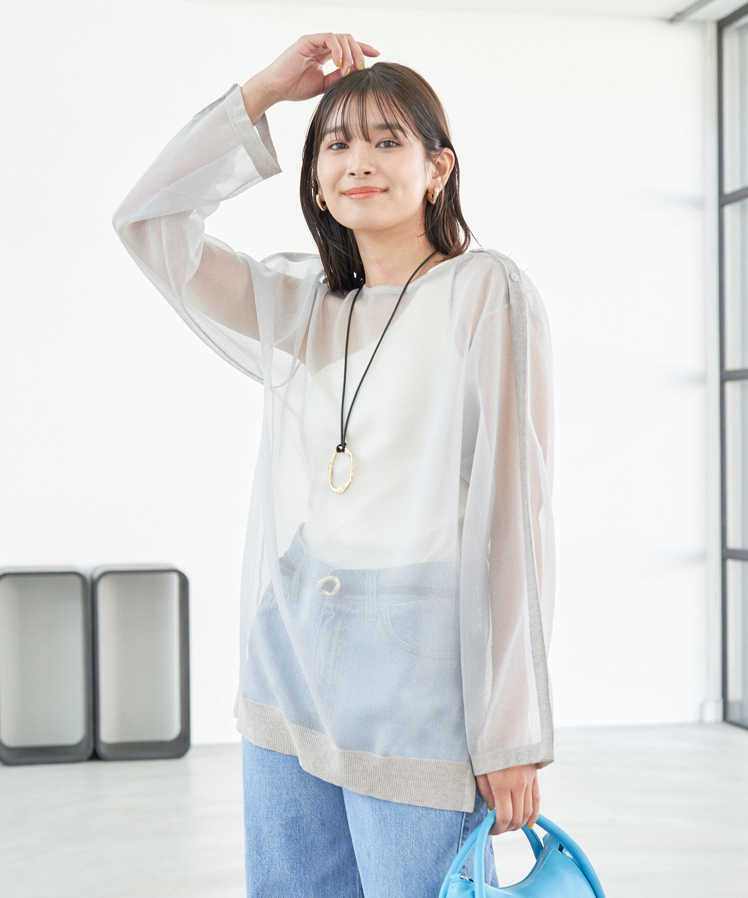 VIS「ショルダーラインシアーニットプルオーバー」|シャツ・ブラウス|