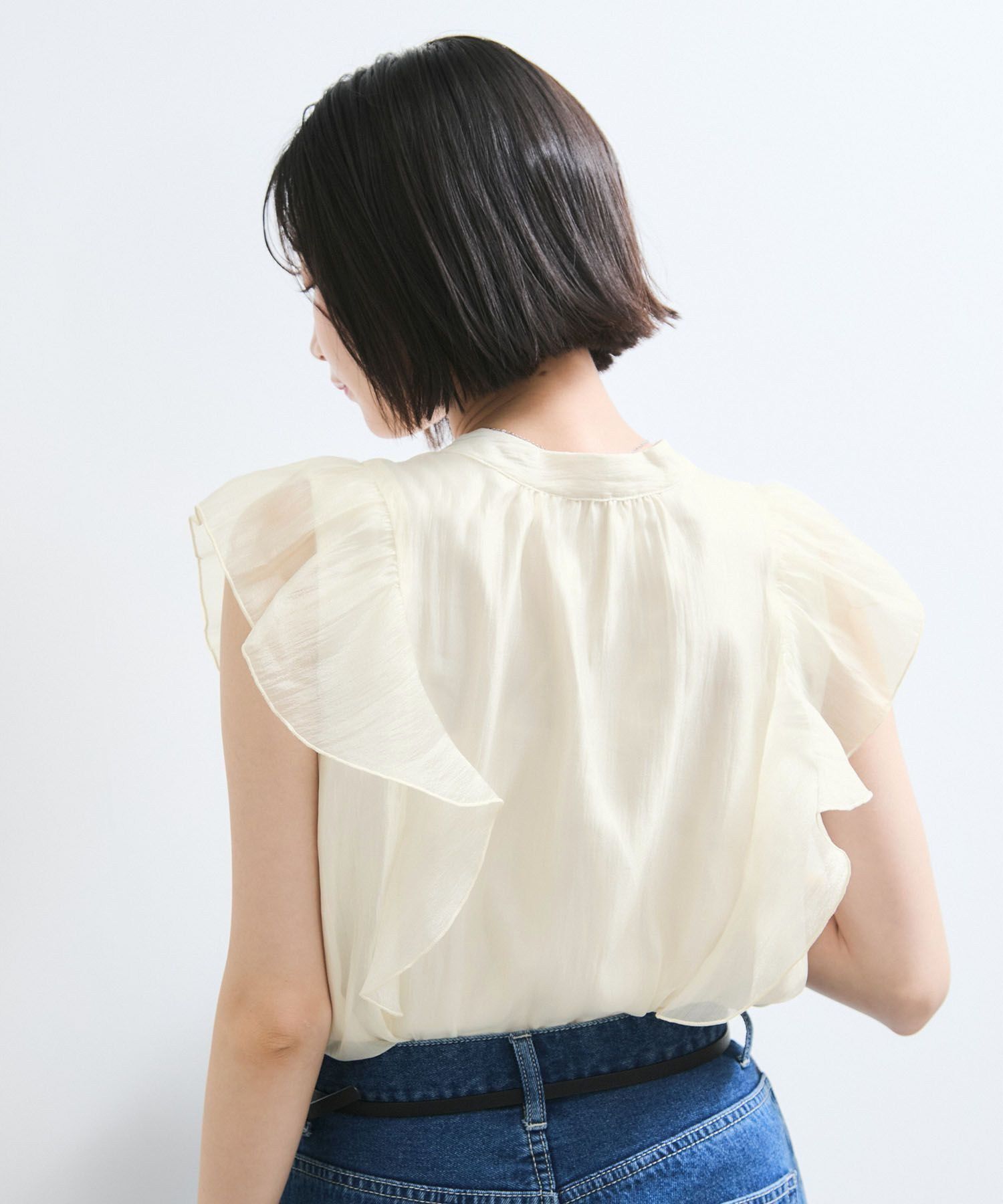 VIS「主役級！華やぎシアーシャイニーボウタイフリルブラウス【前後2WAY】【洗える】」|シャツ・ブラウス|