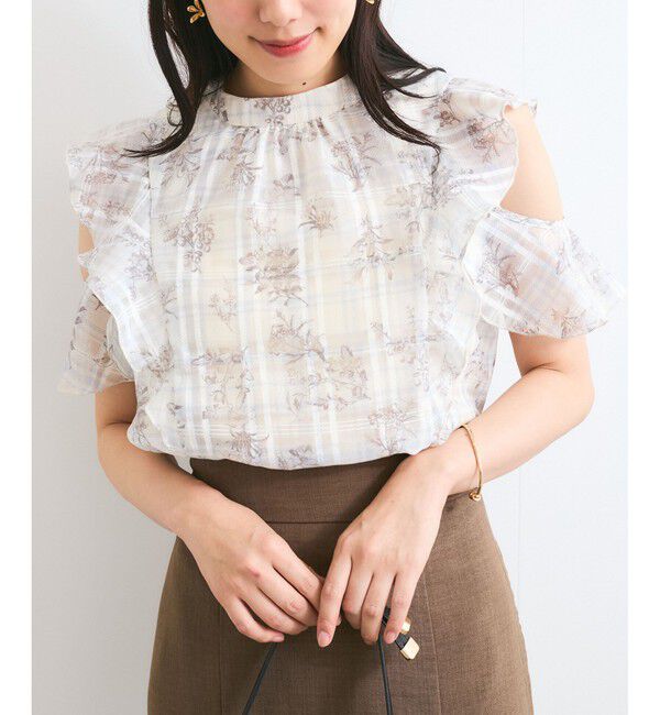 VIS「【洗える】2WAYショルダーシアーチェックブラウス」|シャツ・ブラウス|