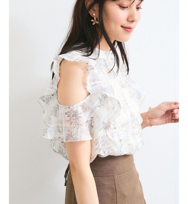 VIS「【洗える】2WAYショルダーシアーチェックブラウス」|シャツ・ブラウス|